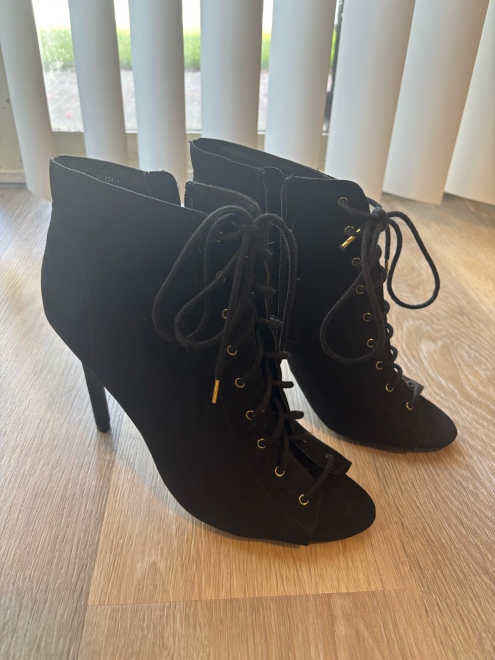 Forever 21 Black Lace-Up Peep-Toe Ankle Heels